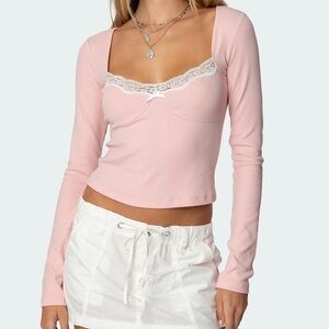 Morgyn Lace Trim Ribbed Top